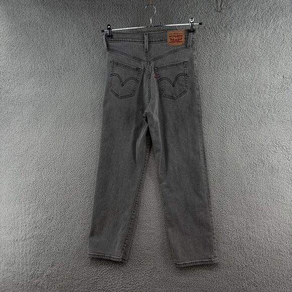 Levi’s Ribcage Straight Ankle Jeans Gray Denim High Rise Size 26 W26 L27 - Picture 3 of 14